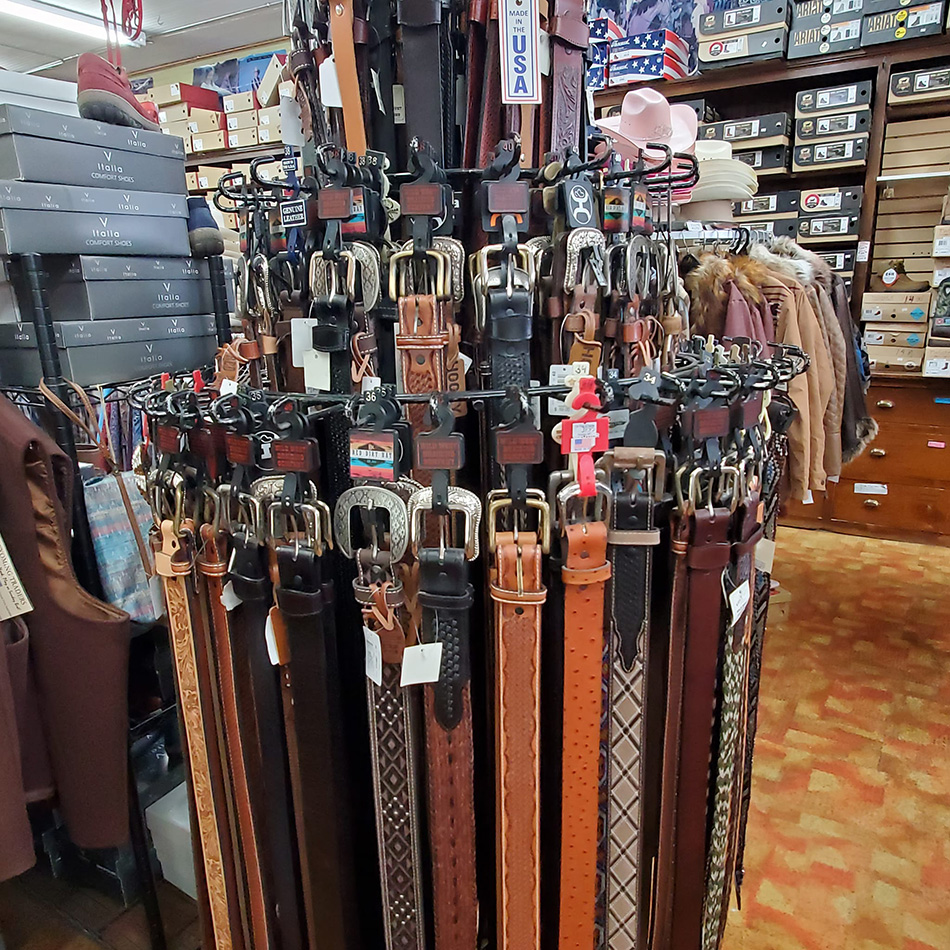 Belts on rack