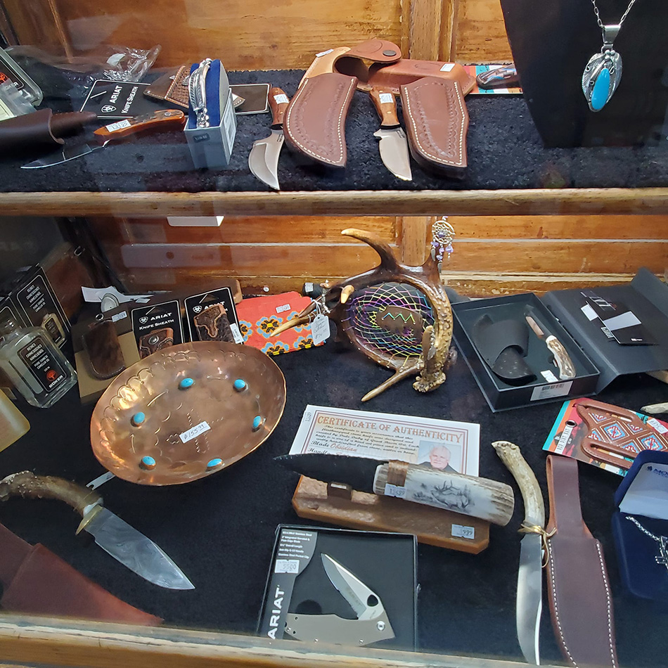 Display case with knives